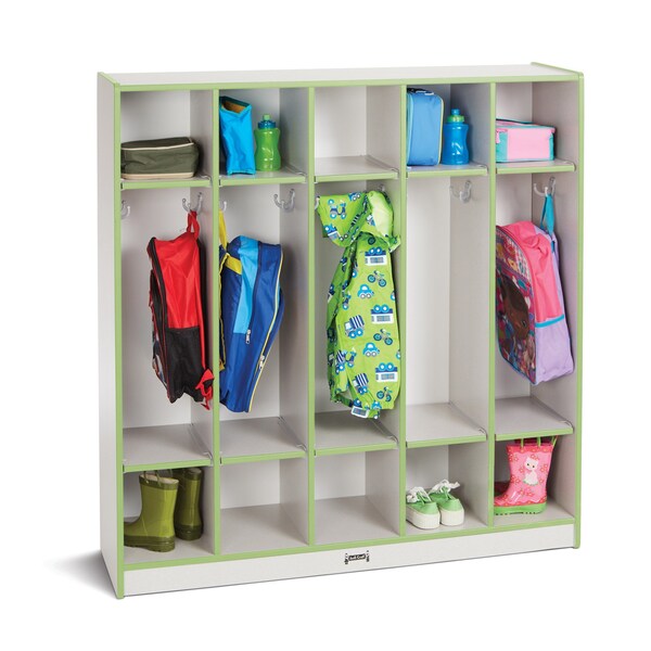 Jonti-Craft Rainbow Accents 5 Section Coat Locker, Key Lime Green 2681JCWW130 - main